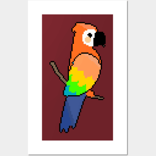 Vibrant Parrot: Pixel Art Parrot Design for Fashionable Attire Posters and Art